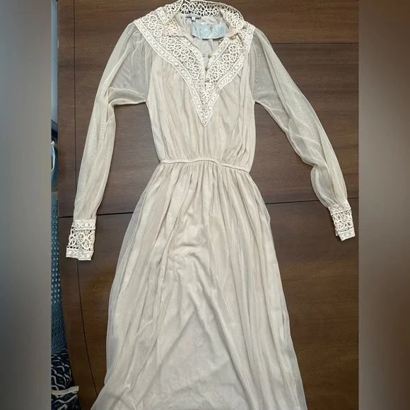 Dresses | Brand New Beige Dress With Seethrough Long Sleeves Falls To Past  The Knee | Poshmark